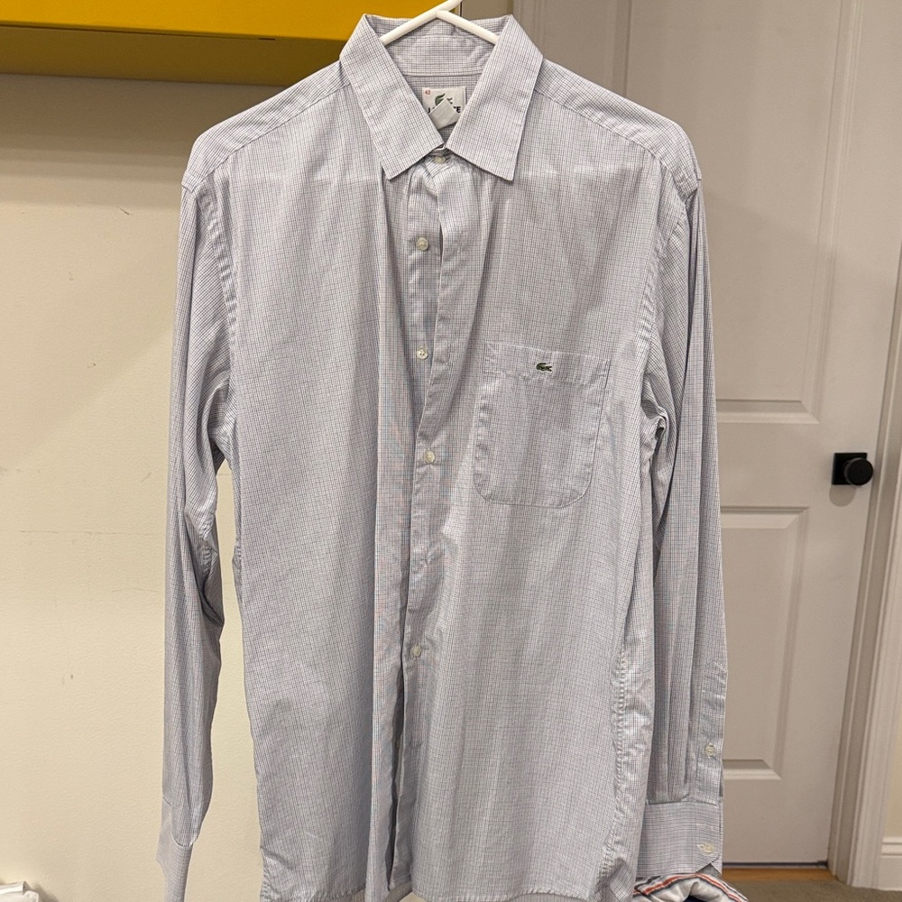 Lacoste Men's Light Blue Checkered Button Down Shirt